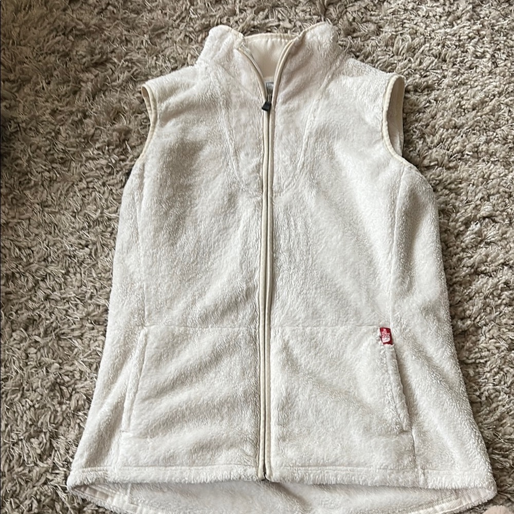 North face white furry vest